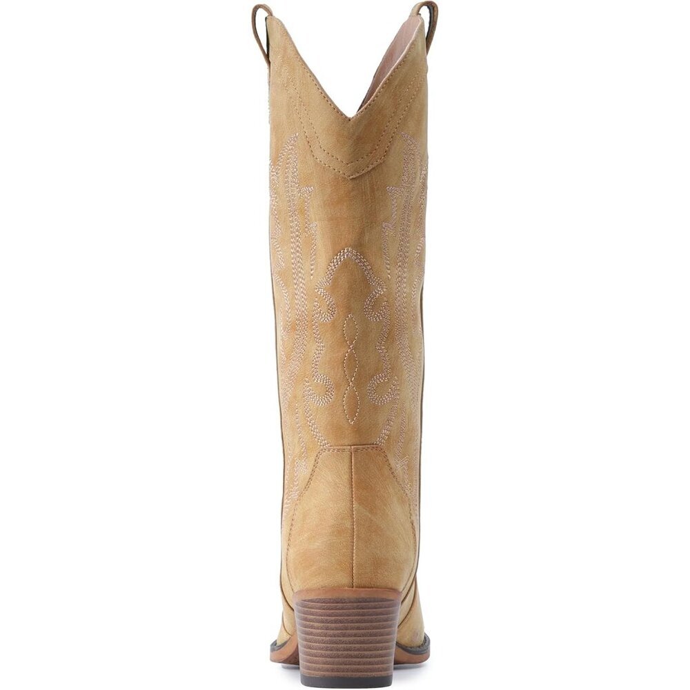 Women's Yellow Brown Western Cowgirl Chunky Heel Mid Calf Snip Toe Insteps Boots - Picture 6 of 6